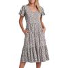 imageANRABESS Womens Summer Midi Dresses Casual V Neck Short Sleeve A Line Floral Flowy Tiered Beach Vacation Dress with PocketsKhaki Polka Dot