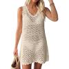 imageANRABESS Womens Swimsuit Cover Up 2026 V Neck Knit Swimwear Bathing Suit Crochet Backless Dress Summer Beach Vacation ClothesApricot
