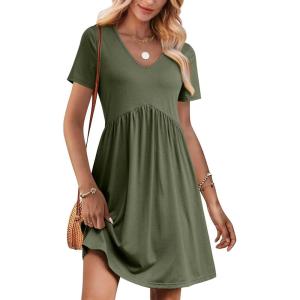 imageANRABESS Summer Dresses for Women 2026 Casual Short Sleeve V Neck Spring Dress Beach Vacation Clothes Cruise Resort Outfits Army Green Large