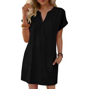 imageANRABESS Summer Dresses for Women Casual V Neck Short Sleeve Mini Tshirt Dress 2026 Loose Fit Beach Vacation Shift SundressBlack