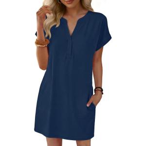 imageANRABESS Summer Dresses for Women Casual V Neck Short Sleeve Mini Tshirt Dress 2026 Loose Fit Beach Vacation Shift SundressBlue