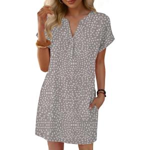 imageANRABESS Summer Dresses for Women Casual V Neck Short Sleeve Mini Tshirt Dress 2026 Loose Fit Beach Vacation Shift SundressPolka Dot