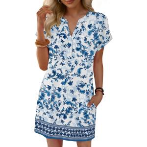 imageANRABESS Summer Dresses for Women Casual V Neck Short Sleeve Mini Tshirt Dress 2026 Loose Fit Beach Vacation Shift SundressWhite Blue Floral