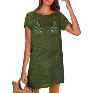imageANRABESS Swimsuit Cover Up for Women 2026 Crochet Bathing Suit Swimwear Mesh Knit Beach Dress Summer Vacation ClothesArmy Green