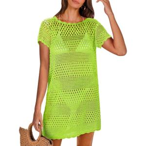 imageANRABESS Swimsuit Cover Up for Women 2026 Crochet Bathing Suit Swimwear Mesh Knit Beach Dress Summer Vacation ClothesGreen