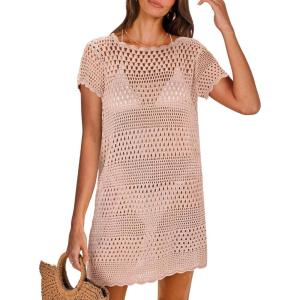 imageANRABESS Swimsuit Cover Up for Women 2026 Crochet Bathing Suit Swimwear Mesh Knit Beach Dress Summer Vacation ClothesLight Pink