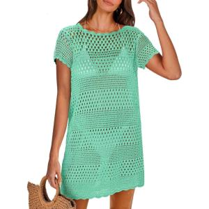 imageANRABESS Swimsuit Cover Up for Women 2026 Crochet Bathing Suit Swimwear Mesh Knit Beach Dress Summer Vacation ClothesMint