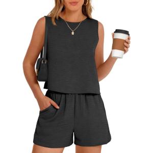 imageANRABESS Two Piece Sets for Women Summer Casual Sleeveless Tank Top Matching Shorts Lounge Sets Pajamas 2026 Trendy ClothesBlack