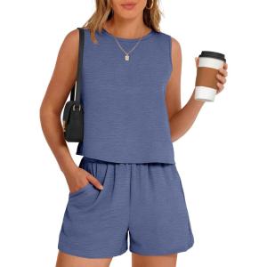 imageANRABESS Two Piece Sets for Women Summer Casual Sleeveless Tank Top Matching Shorts Lounge Sets Pajamas 2026 Trendy ClothesDeep Blue