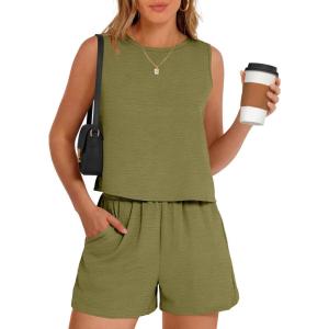 imageANRABESS Two Piece Sets for Women Summer Casual Sleeveless Tank Top Matching Shorts Lounge Sets Pajamas 2026 Trendy ClothesOlive Green