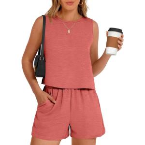 imageANRABESS Two Piece Sets for Women Summer Casual Sleeveless Tank Top Matching Shorts Lounge Sets Pajamas 2026 Trendy ClothesOrange Red