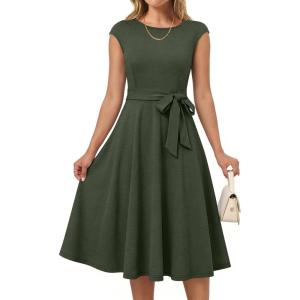 imageANRABESS Women Cap Sleeve Cocktail Party Semi Formal Midi Dress 2026 Summer Spring ALine Swing Wedding Guest Vintage DressesArmy Green