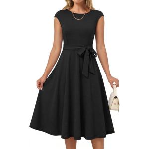 imageANRABESS Women Cap Sleeve Cocktail Party Semi Formal Midi Dress 2026 Summer Spring ALine Swing Wedding Guest Vintage DressesBlack