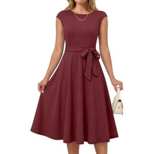 imageANRABESS Women Cap Sleeve Cocktail Party Semi Formal Midi Dress 2026 Summer Spring ALine Swing Wedding Guest Vintage DressesDark Red