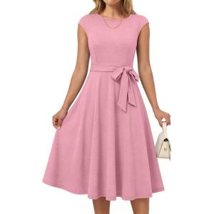 imageANRABESS Women Cap Sleeve Cocktail Party Semi Formal Midi Dress 2026 Summer Spring ALine Swing Wedding Guest Vintage DressesPink
