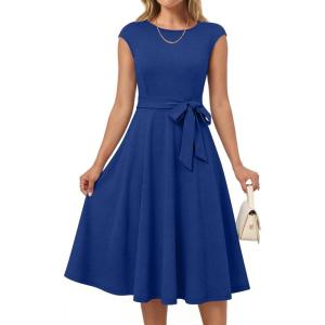 imageANRABESS Women Cap Sleeve Cocktail Party Semi Formal Midi Dress 2026 Summer Spring ALine Swing Wedding Guest Vintage DressesRoyal Blue