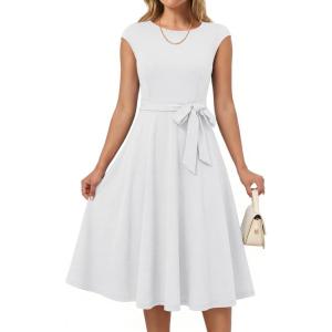 imageANRABESS Women Cap Sleeve Cocktail Party Semi Formal Midi Dress 2026 Summer Spring ALine Swing Wedding Guest Vintage DressesWhite