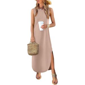 imageANRABESS Women Summer Casual Maxi Sundress Sleeveless Loose Split 2026 Trendy Tank Shirt Long Dress Beach Vacation ClothesAlmond