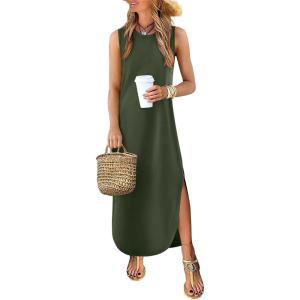 imageANRABESS Women Summer Casual Maxi Sundress Sleeveless Loose Split 2026 Trendy Tank Shirt Long Dress Beach Vacation ClothesArmy Green