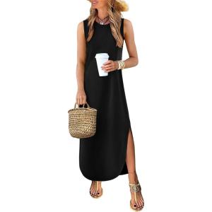 imageANRABESS Women Summer Casual Maxi Sundress Sleeveless Loose Split 2026 Trendy Tank Shirt Long Dress Beach Vacation ClothesBlack