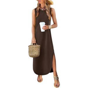 imageANRABESS Women Summer Casual Maxi Sundress Sleeveless Loose Split 2026 Trendy Tank Shirt Long Dress Beach Vacation ClothesBrown
