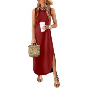 imageANRABESS Women Summer Casual Maxi Sundress Sleeveless Loose Split 2026 Trendy Tank Shirt Long Dress Beach Vacation ClothesDark Red