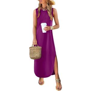 imageANRABESS Women Summer Casual Maxi Sundress Sleeveless Loose Split 2026 Trendy Tank Shirt Long Dress Beach Vacation ClothesPurple Red