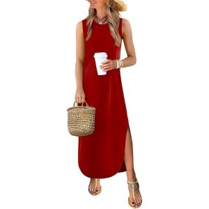imageANRABESS Women Summer Casual Maxi Sundress Sleeveless Loose Split 2026 Trendy Tank Shirt Long Dress Beach Vacation ClothesRed