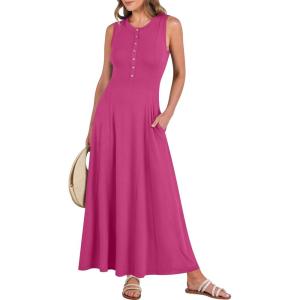 imageANRABESS Women Summer Casual Sleeveless Maxi Sundress Button Fit amp Flare ALine Flowy Long Dresses 2026 Beach OutfitsHot Pink