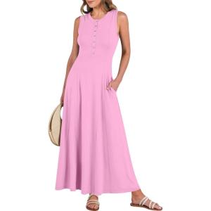 imageANRABESS Women Summer Casual Sleeveless Maxi Sundress Button Fit amp Flare ALine Flowy Long Dresses 2026 Beach OutfitsPink