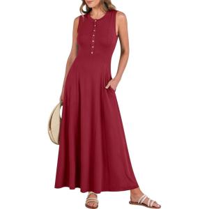 imageANRABESS Women Summer Casual Sleeveless Maxi Sundress Button Fit amp Flare ALine Flowy Long Dresses 2026 Beach OutfitsWine Red