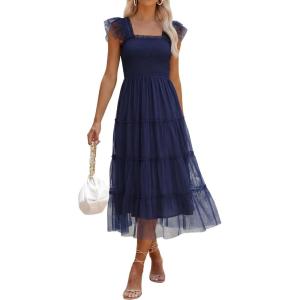 imageANRABESS Women Summer Floral Midi Dress Sleeveless Boho Flowy Smocked RuffleTulle Beach Vacation Wedding Guest Party DressesNavy Blue