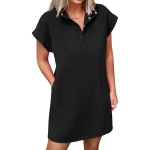 imageANRABESS Women Summer Shirt Dress Casual Short Sleeve Henley Neck Mini Shift Tunic Dresses 2026 Beach Vacation Cruise ClothesBlack