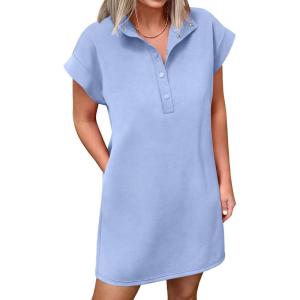 imageANRABESS Women Summer Shirt Dress Casual Short Sleeve Henley Neck Mini Shift Tunic Dresses 2026 Beach Vacation Cruise ClothesLight Blue