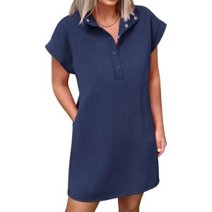 imageANRABESS Women Summer Shirt Dress Casual Short Sleeve Henley Neck Mini Shift Tunic Dresses 2026 Beach Vacation Cruise ClothesNavy Blue
