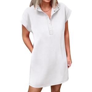 imageANRABESS Women Summer Shirt Dress Casual Short Sleeve Henley Neck Mini Shift Tunic Dresses 2026 Beach Vacation Cruise ClothesWhite