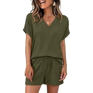 imageANRABESS Women Summer Two Piece Lounge Sets Top Matching Shorts Pajama Set 2026 Spring Casual Outfits Beach Vacation ClothesArmy Green