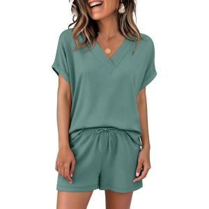 imageANRABESS Women Summer Two Piece Lounge Sets Top Matching Shorts Pajama Set 2026 Spring Casual Outfits Beach Vacation ClothesGray Green