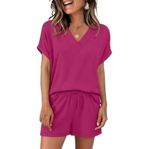 imageANRABESS Women Summer Two Piece Lounge Sets Top Matching Shorts Pajama Set 2026 Spring Casual Outfits Beach Vacation ClothesHot Pink