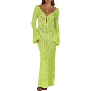 imageANRABESS Women Swimsuit Swim Crochet Cover Up Knit Bathing Suit Swimwear 2026 Summer Bodycon Beach Dress Vacation ClothesGreen