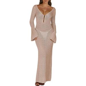 imageANRABESS Women Swimsuit Swim Crochet Cover Up Knit Bathing Suit Swimwear 2026 Summer Bodycon Beach Dress Vacation ClothesKhaki