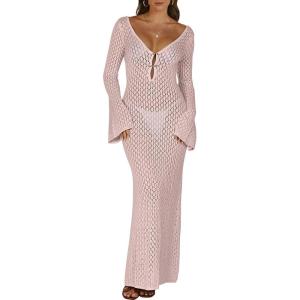 imageANRABESS Women Swimsuit Swim Crochet Cover Up Knit Bathing Suit Swimwear 2026 Summer Bodycon Beach Dress Vacation ClothesLight Pink