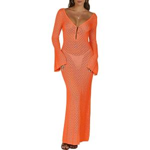 imageANRABESS Women Swimsuit Swim Crochet Cover Up Knit Bathing Suit Swimwear 2026 Summer Bodycon Beach Dress Vacation ClothesOrange