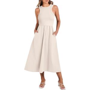 imageANRABESS Womens 2026 Summer Casual Maxi Dress A line Tiered Flowy Short Sleeve Crewneck T Shirt Beach Travel Long DressesApricot