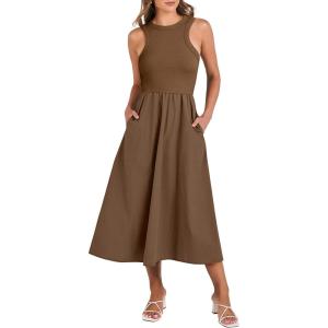 imageANRABESS Womens 2026 Summer Casual Maxi Dress A line Tiered Flowy Short Sleeve Crewneck T Shirt Beach Travel Long DressesBrown