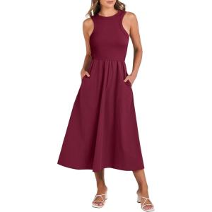 imageANRABESS Womens 2026 Summer Casual Maxi Dress A line Tiered Flowy Short Sleeve Crewneck T Shirt Beach Travel Long DressesBurgundy