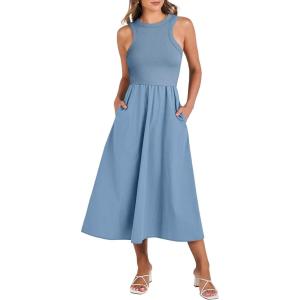 imageANRABESS Womens 2026 Summer Casual Maxi Dress A line Tiered Flowy Short Sleeve Crewneck T Shirt Beach Travel Long DressesGray Blue