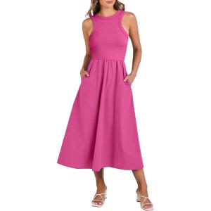 imageANRABESS Womens 2026 Summer Casual Maxi Dress A line Tiered Flowy Short Sleeve Crewneck T Shirt Beach Travel Long DressesHot Pink