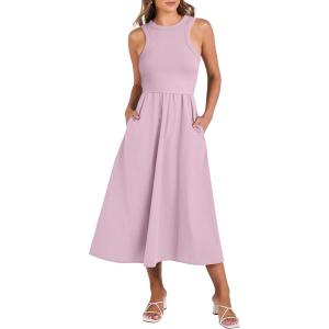 imageANRABESS Womens 2026 Summer Casual Maxi Dress A line Tiered Flowy Short Sleeve Crewneck T Shirt Beach Travel Long DressesPink