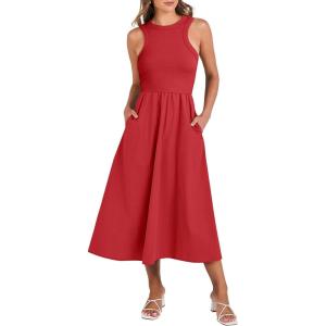 imageANRABESS Womens 2026 Summer Casual Maxi Dress A line Tiered Flowy Short Sleeve Crewneck T Shirt Beach Travel Long DressesRed